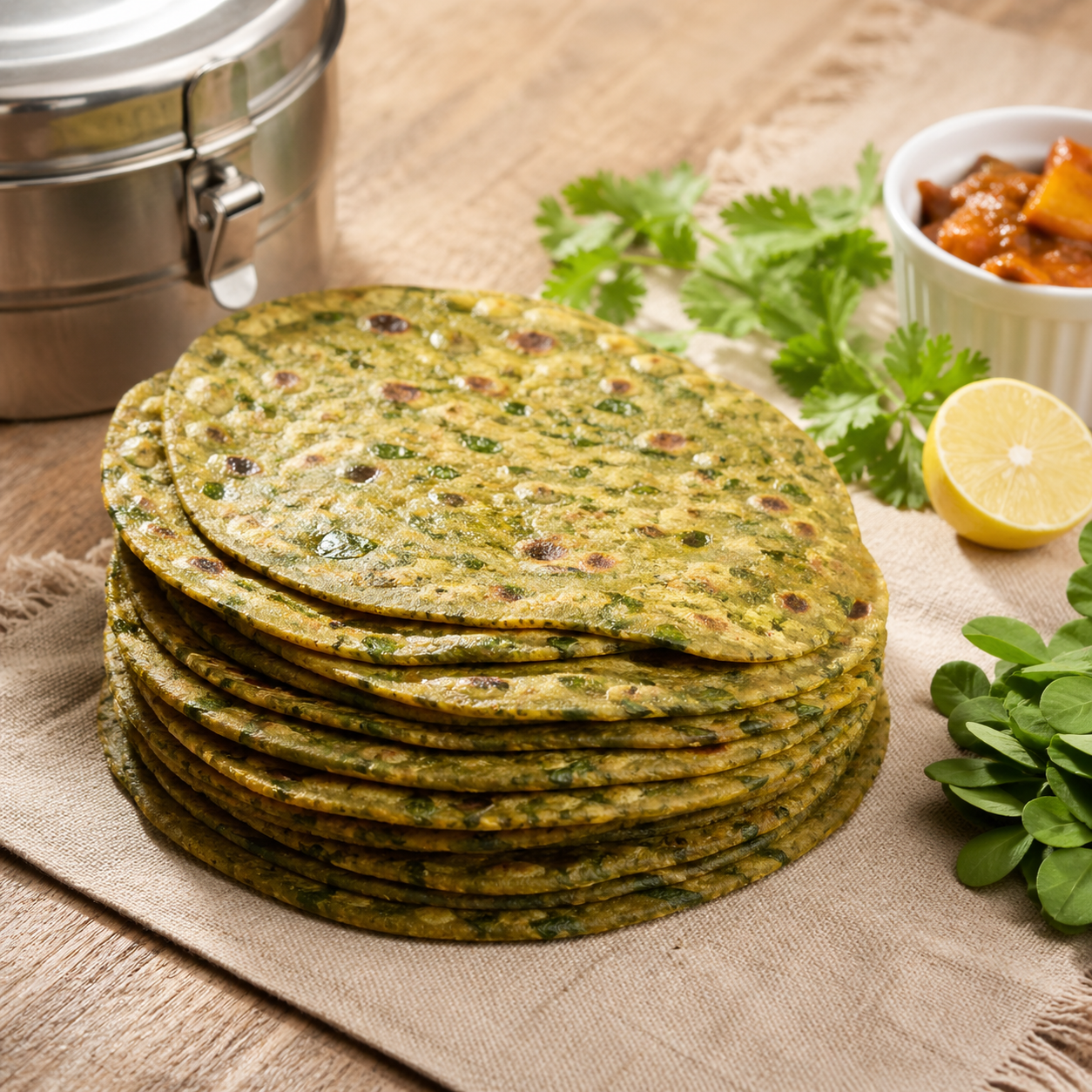 Sandhu Foods Methi Thepla x 10 — soft Gujarati fenugreek flatbread